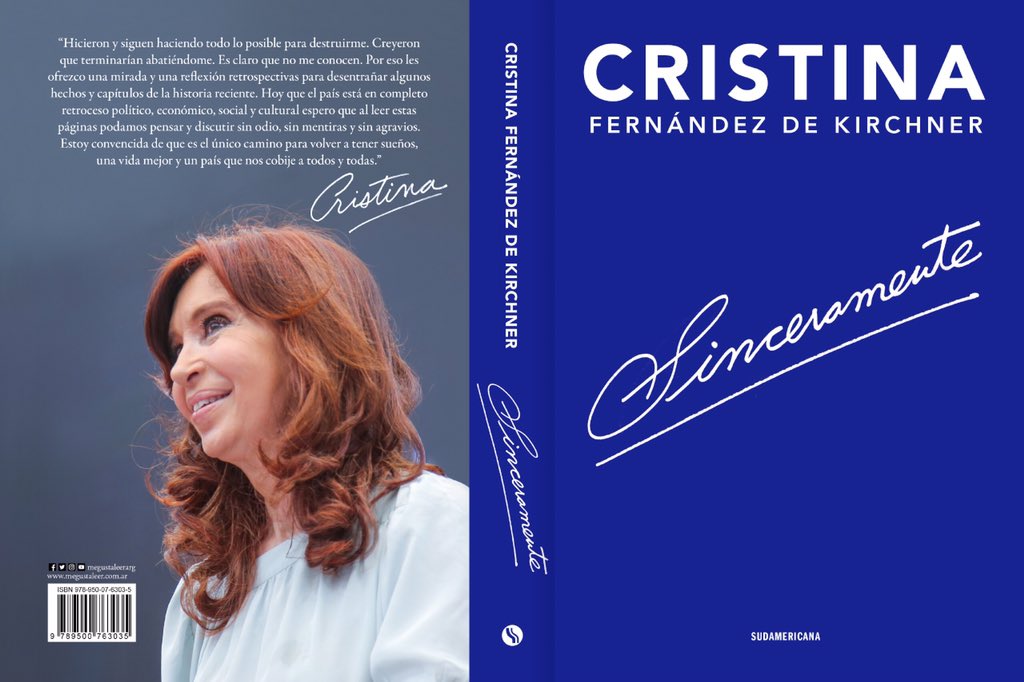 Cristina Kirchner lanza «Sinceramente» su primer libro que estará disponible a partir del 26 de abril en todo el país.