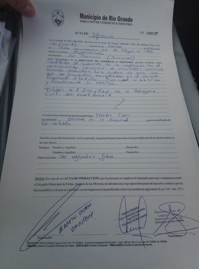 El municipio multó a La Anónima