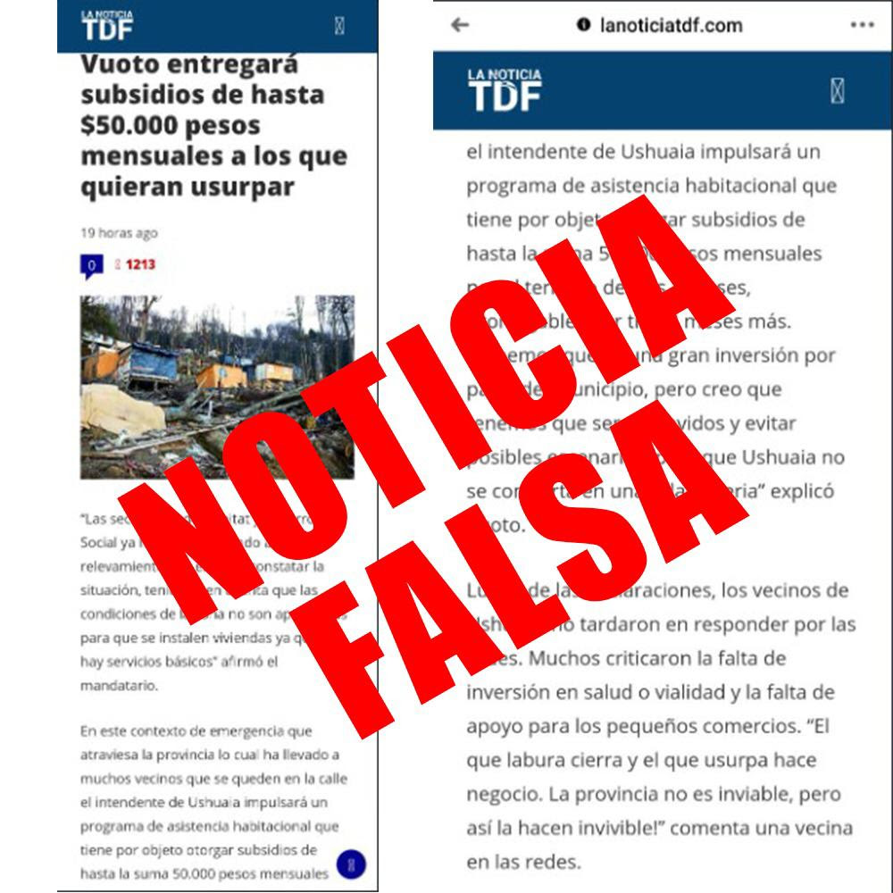 Ya identificaron al autor de la noticia falsa sobre un subsidio a usurpadores en Ushuaia