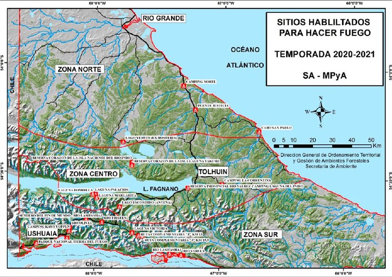 Informe semanal de lugares habilitados para hacer fuego en TDF