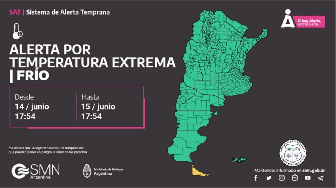 Alertas por bajas temperaturas en la Provincia