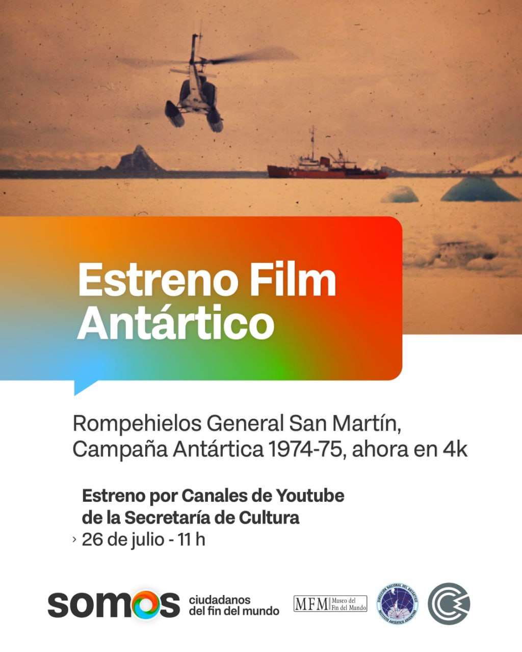 SE ESTRENARÁ EN YOUTUBE EL FILM “ROMPEHIELOS GRAL. SAN MARTÍN, CAMPAÑA ANTÁRTICA 1974-75”