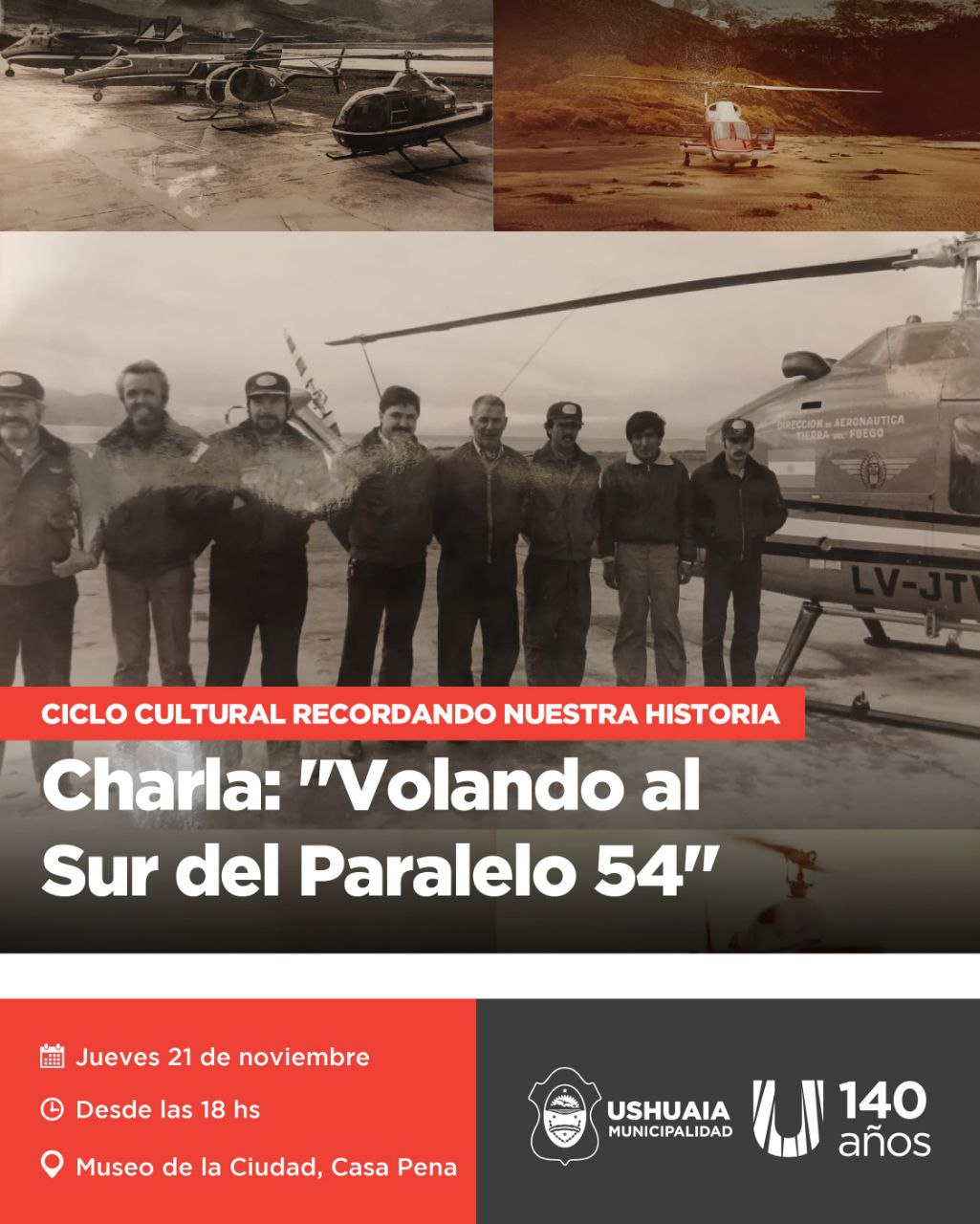 La secretaría de cultura y educación llevará adelante la charla “Volando Al Sur Del Paralelo 54°” en el museo de la ciudad