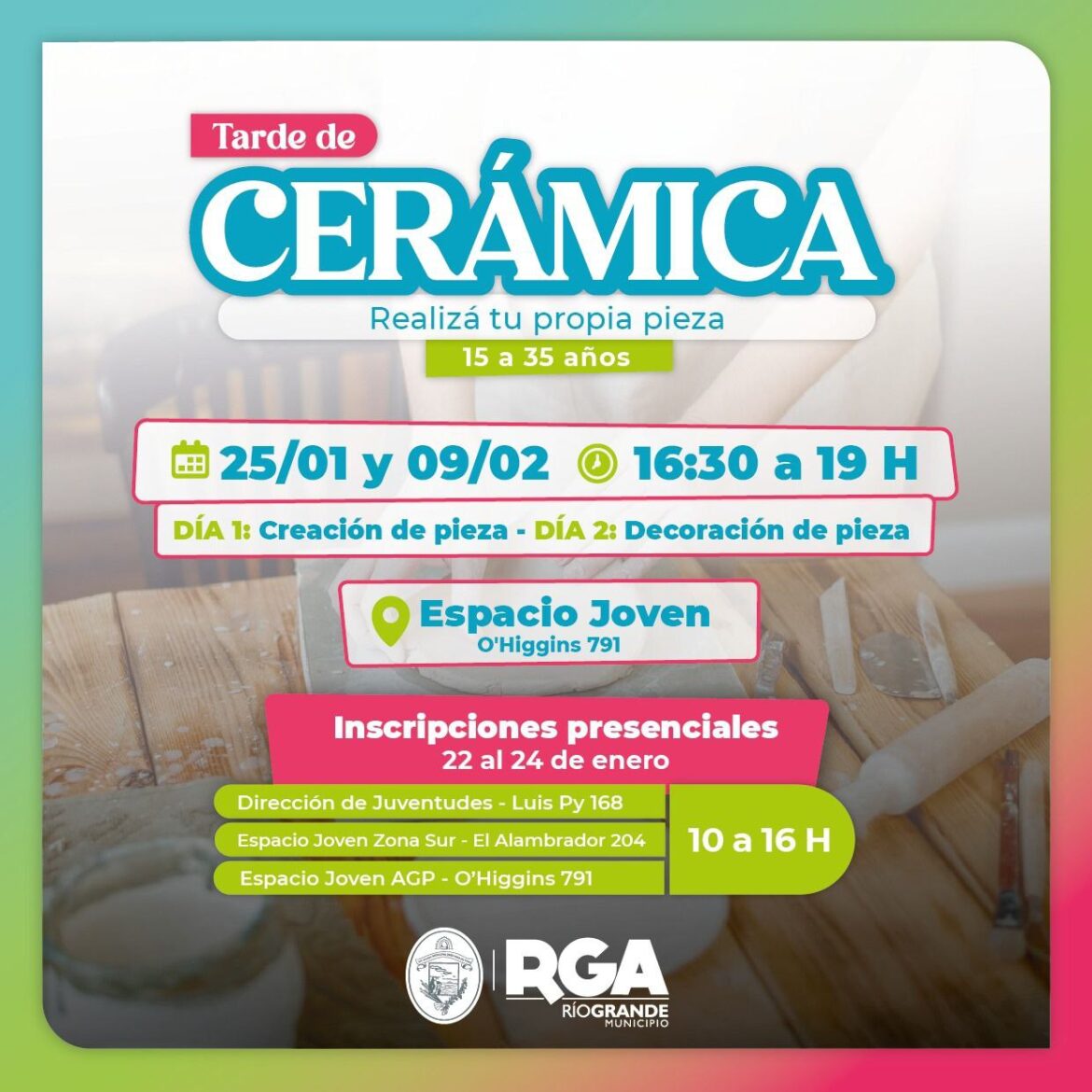 SUMATE A LA PROPUESTA ARTÍSTICA “TARDE DE CERÁMICA: REALIZA TU PROPIA PIEZA”