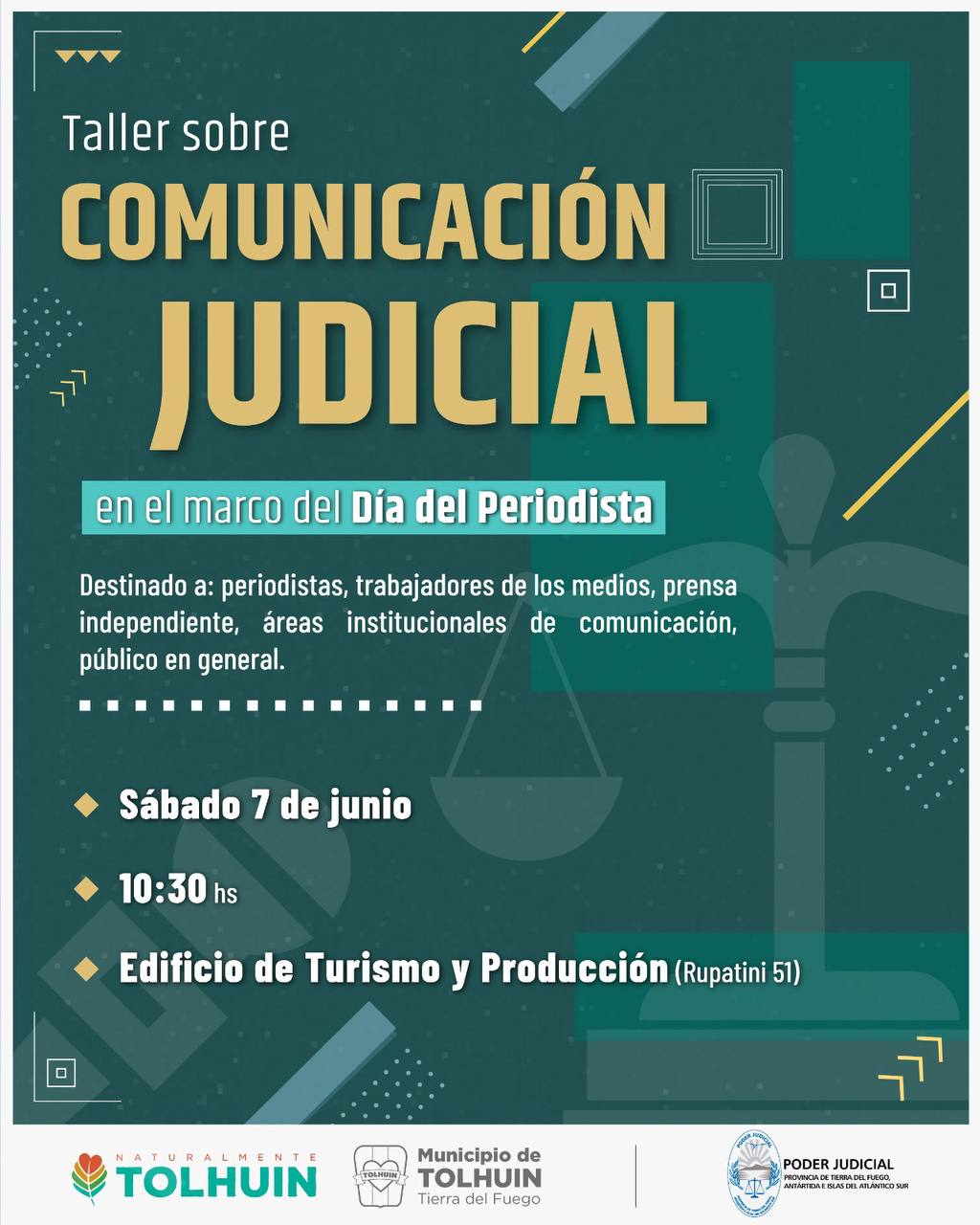 Tolhuin será sede de un taller sobre Comunicación Judicial en el Día del Periodista