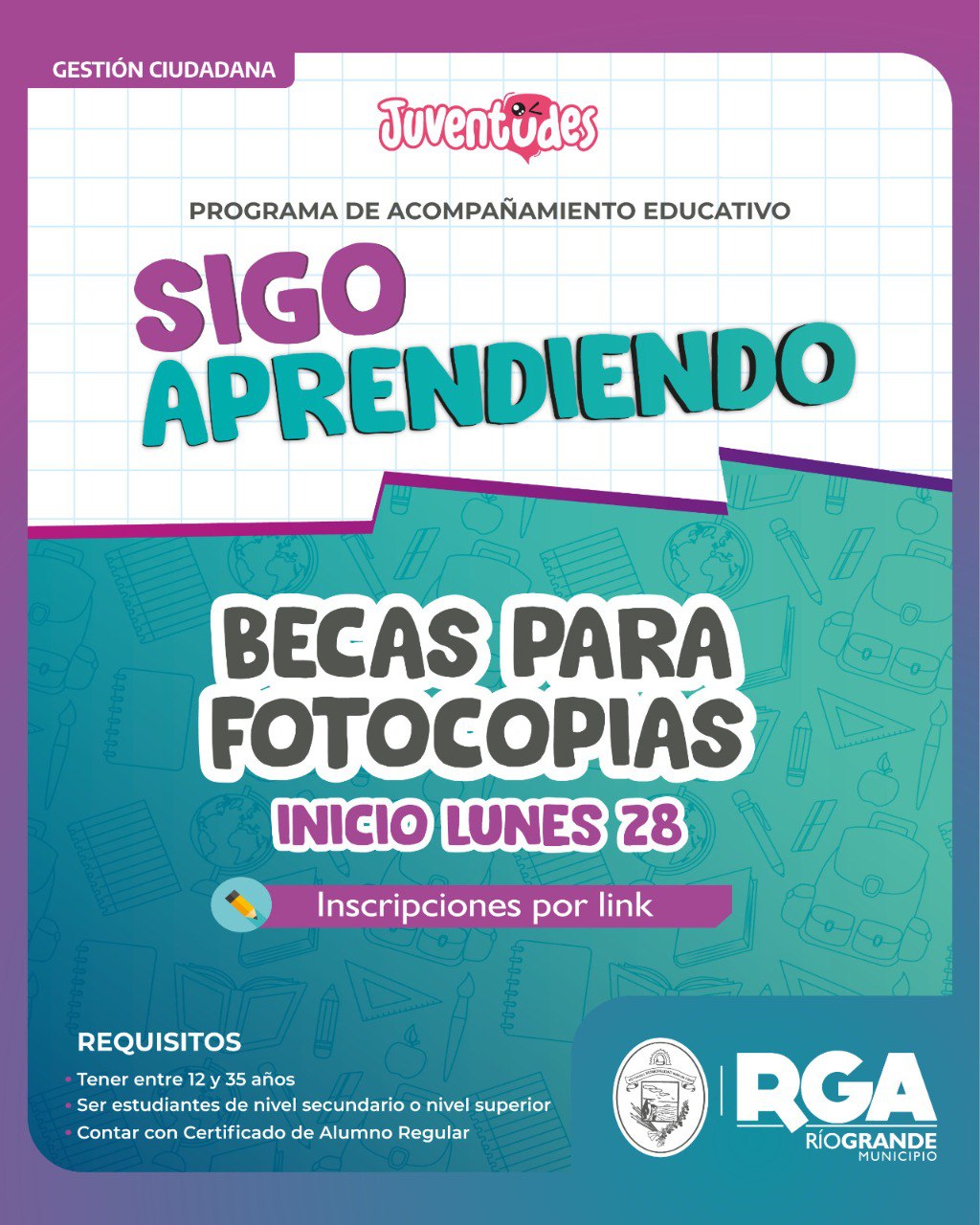 EL MUNICIPIO LANZA UNA NUEVA EDICIÓN DE LAS BECAS EN FOTOCOPIAS PARA ESTUDIANTES RIOGRANDENSES