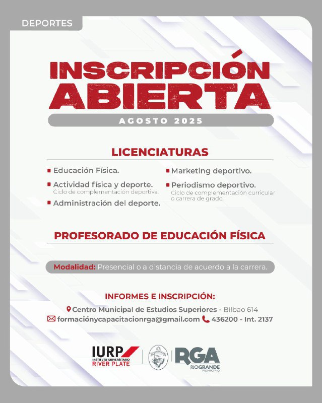 SIGUEN ABIERTAS LAS INSCRIPCIONES PARA EL PROFESORADO DE EDUCACIÓN FÍSICA Y LAS NUEVAS CARRERAS DE IURP