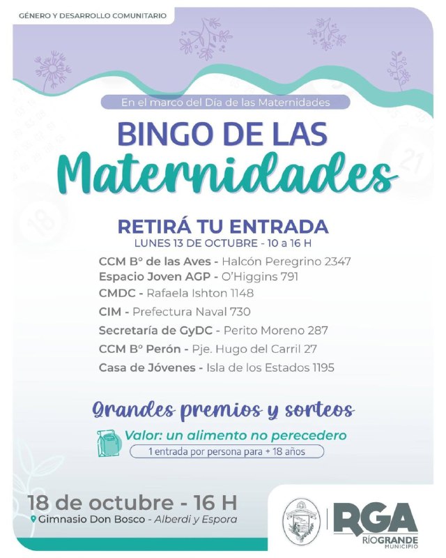 EL PRÓXIMO LUNES ES LA ENTREGA DE LAS ENTRADAS PARA EL BINGO DE LAS MATERNIDADES