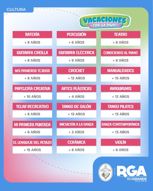 VACACIONES CON LA MUNI: EL LUNES INICIAN LAS INSCRIPCIONES A LOS TALLERES DE VERANO EN EL ALEM