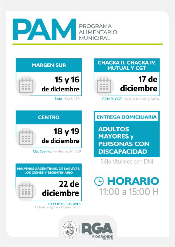 EL LUNES 15 DE DICIEMBRE COMIENZA LA ENTREGA DE MÓDULOS ALIMENTARIOS