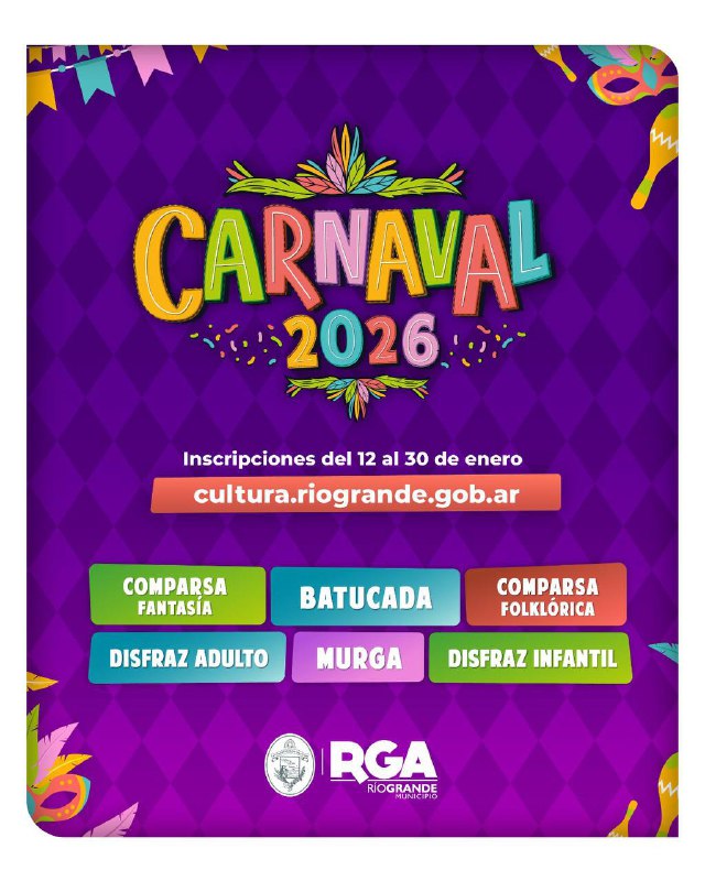 EL MUNICIPIO RECUERDA QUE CONTINÚAN ABIERTAS LAS INSCRIPCIONES PARA EL CARNAVAL 2026