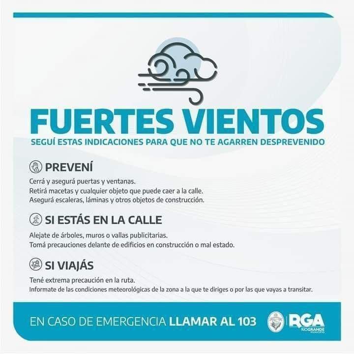 RECOMENDACIONES POR FUERTES VIENTOS DURANTE ESTA TARDE