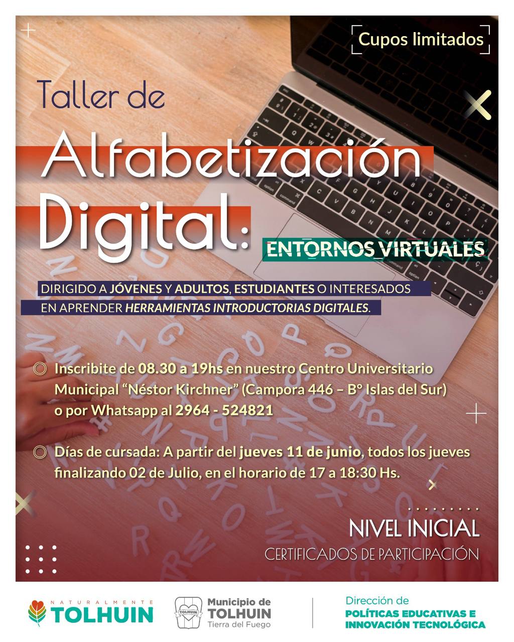 Brindarán taller de alfabetización digital en el Centro Universitario Municipal de Tolhuin