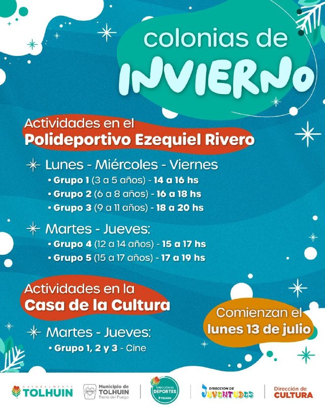 El Municipio de Tolhuin abre las inscripciones para las Colonias de Invierno 2026