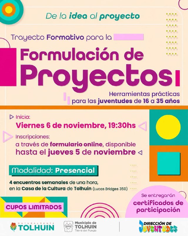 “De la idea al proyecto”: el Municipio de Tolhuin abre una propuesta de formación para jóvenes de 16 a 35 años