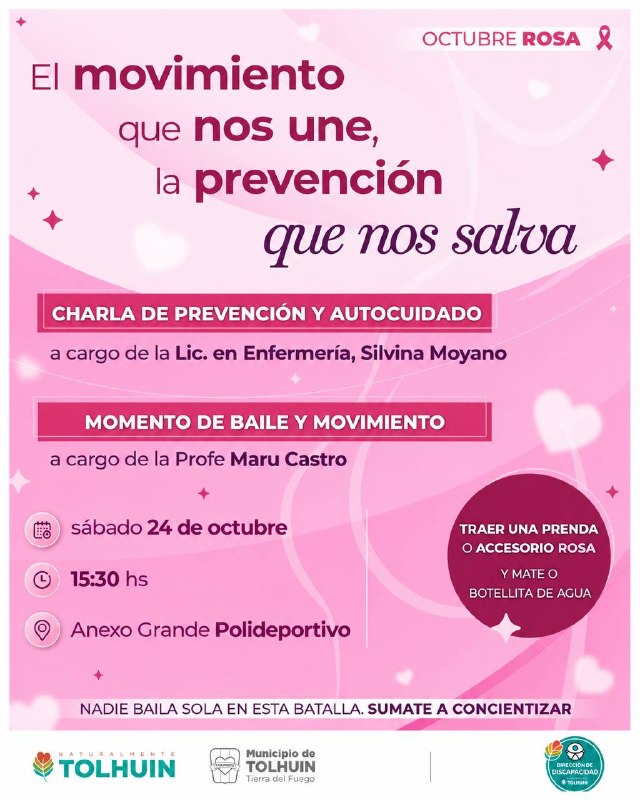 Octubre Rosa: el Municipio de Tolhuin invita a una jornada de prevención, autocuidado y movimiento