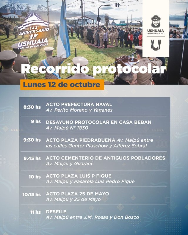 USHUAIA CELEBRA SU 142° ANIVERSARIO CON EL DESFILE CÍVICO-MILITAR Y UNA GRAN PAELLA POPULAR